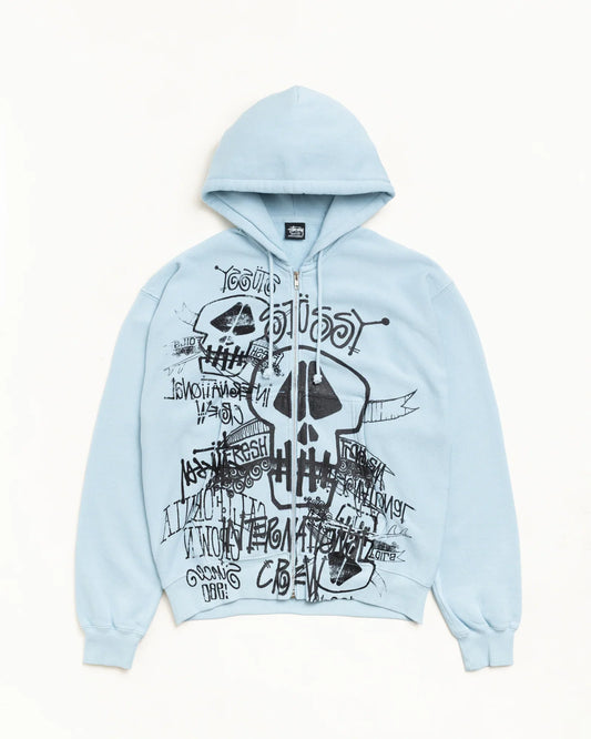 STUSSY SKULLS ZIP HOODIE PIGMENT DYED